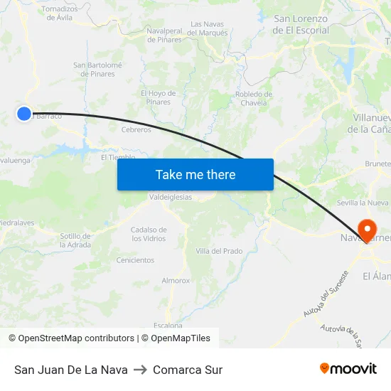San Juan De La Nava to Comarca Sur map