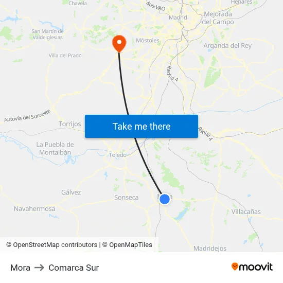 Mora to Comarca Sur map