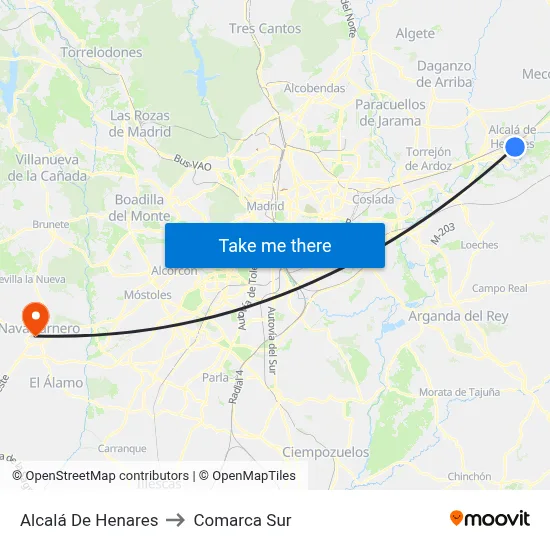 Alcalá De Henares to Comarca Sur map