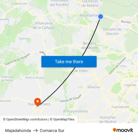 Majadahonda to Comarca Sur map