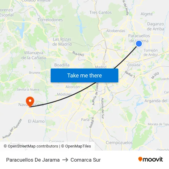 Paracuellos De Jarama to Comarca Sur map