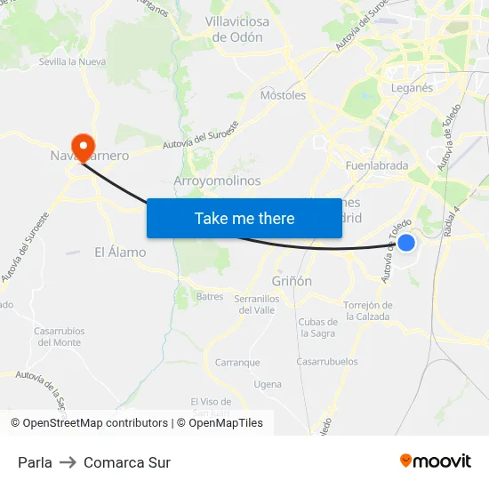 Parla to Comarca Sur map