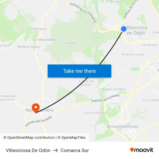 Villaviciosa De Odón to Comarca Sur map