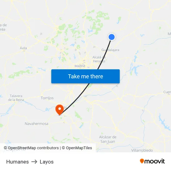 Humanes to Layos map