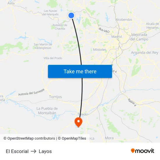 El Escorial to Layos map