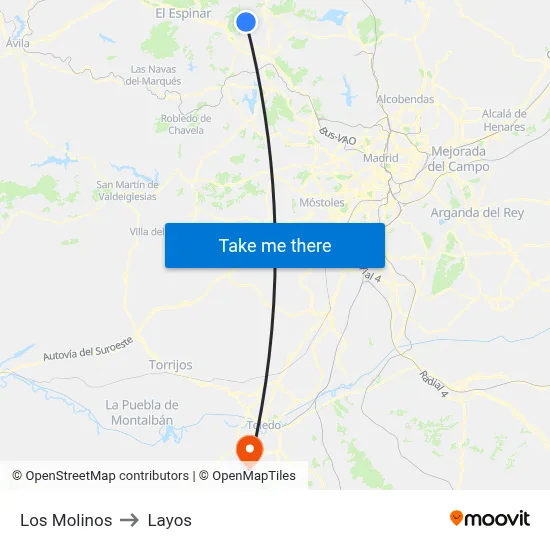 Los Molinos to Layos map