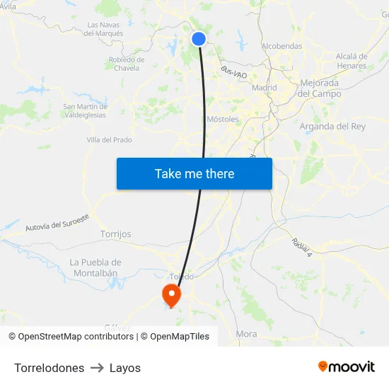 Torrelodones to Layos map