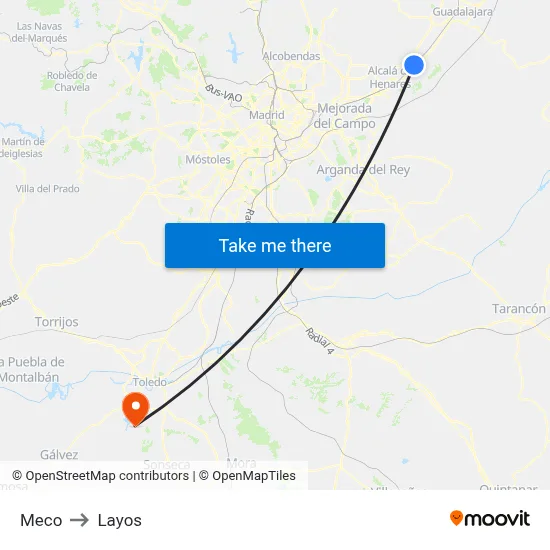 Meco to Layos map