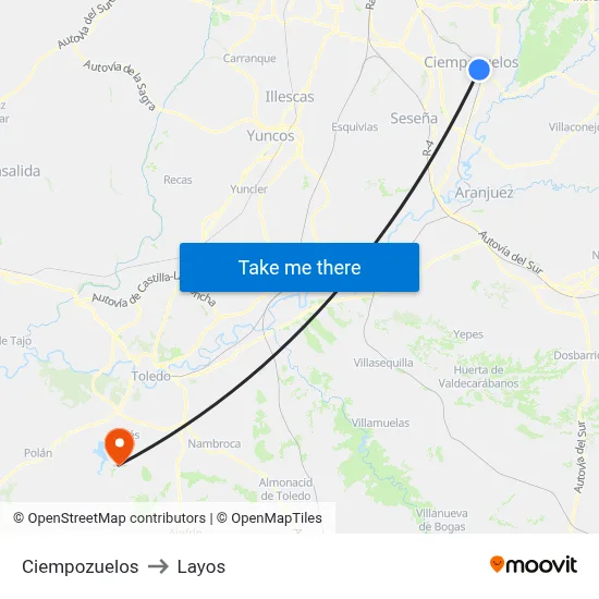 Ciempozuelos to Layos map