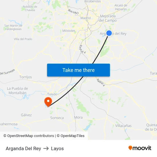 Arganda Del Rey to Layos map
