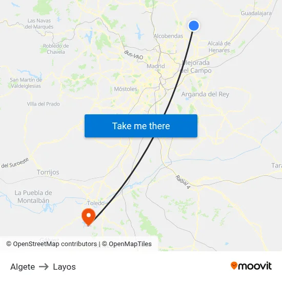 Algete to Layos map