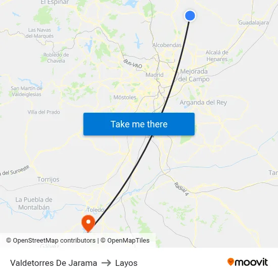 Valdetorres De Jarama to Layos map