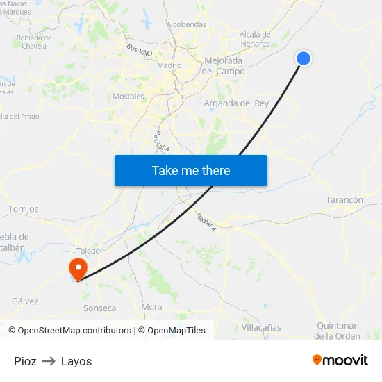 Pioz to Layos map