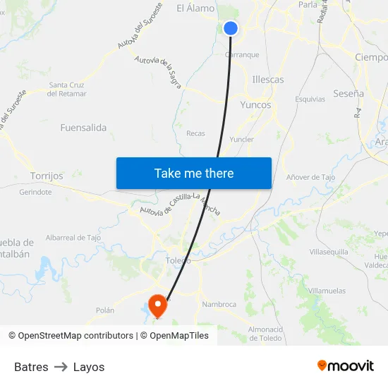 Batres to Layos map