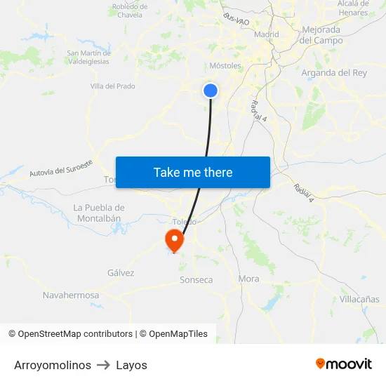 Arroyomolinos to Layos map