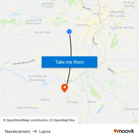 Navalcarnero to Layos map