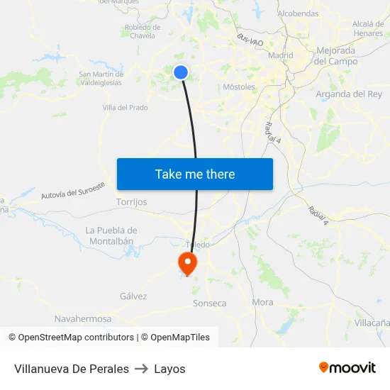 Villanueva De Perales to Layos map