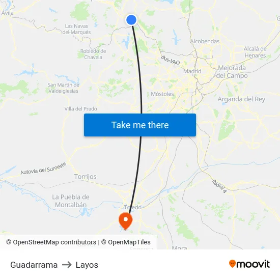 Guadarrama to Layos map