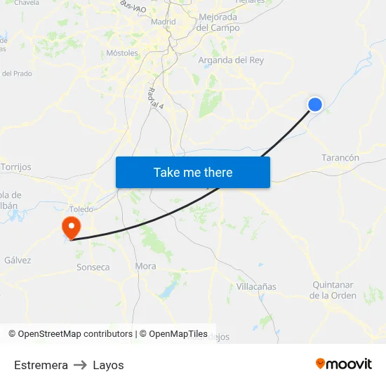 Estremera to Layos map