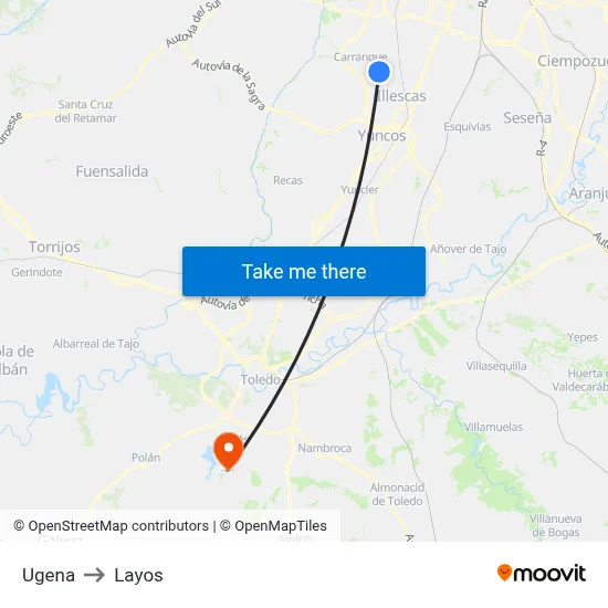 Ugena to Layos map