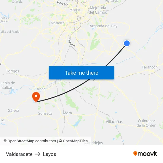 Valdaracete to Layos map