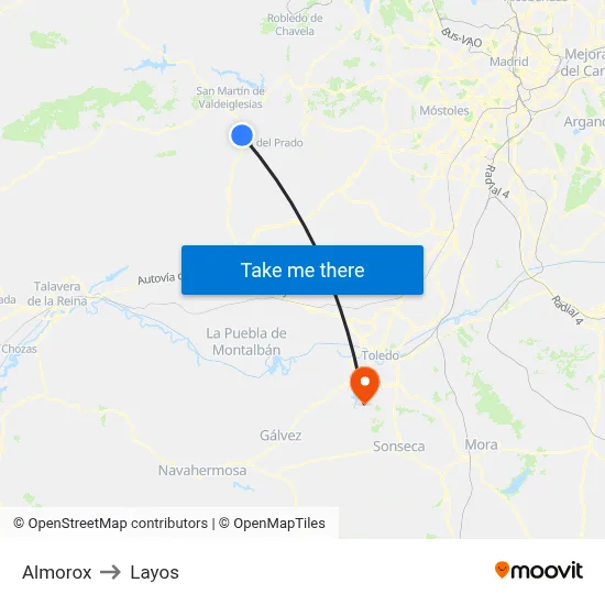 Almorox to Layos map