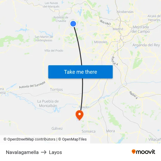 Navalagamella to Layos map