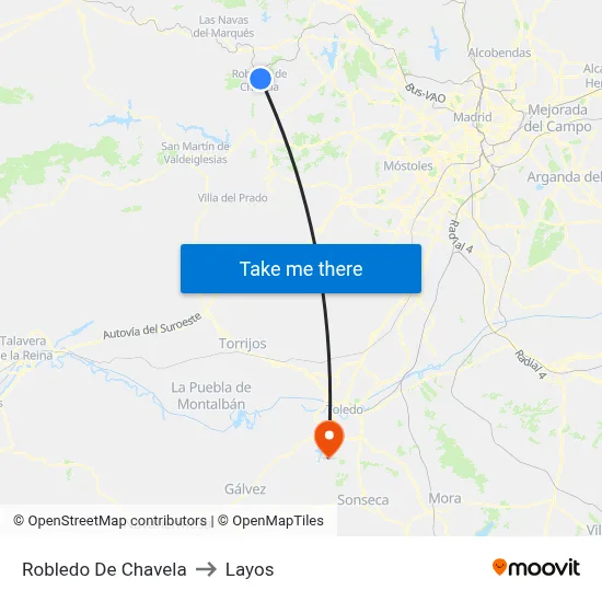 Robledo De Chavela to Layos map