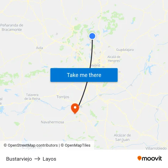 Bustarviejo to Layos map