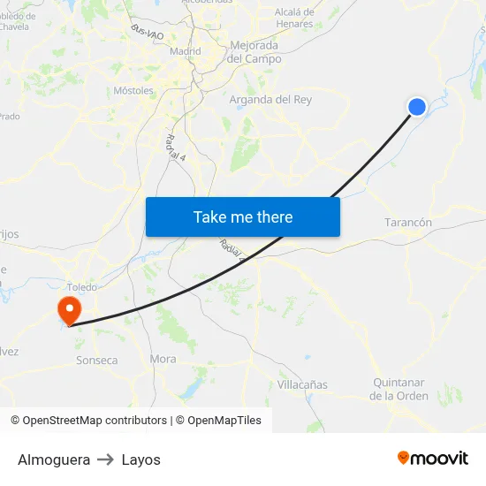 Almoguera to Layos map