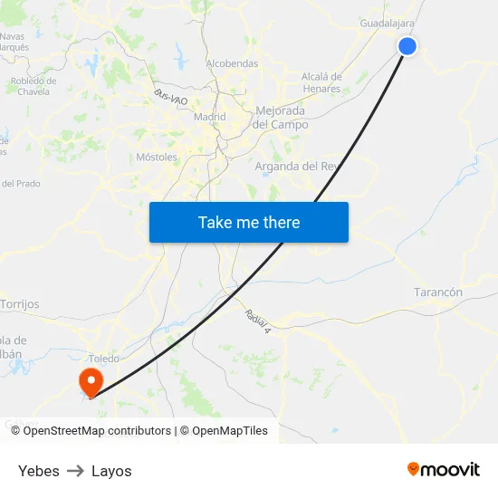Yebes to Layos map