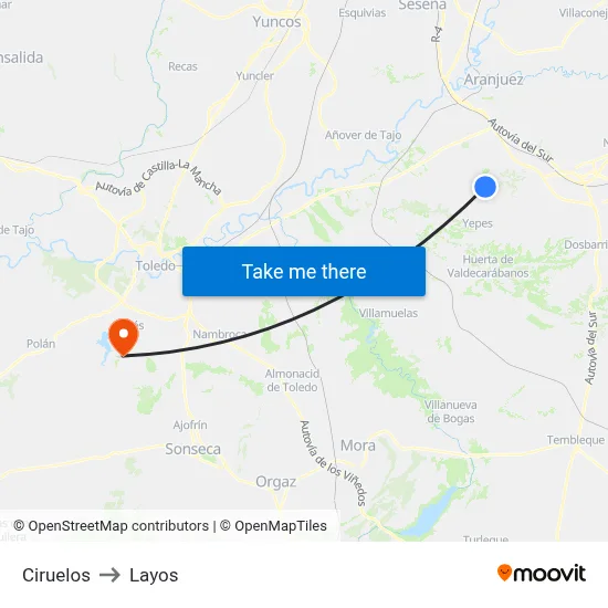 Ciruelos to Layos map