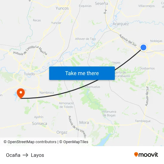 Ocaña to Layos map