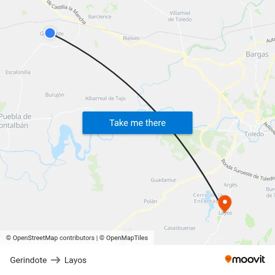 Gerindote to Layos map