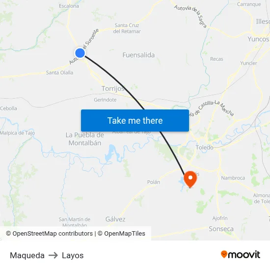 Maqueda to Layos map
