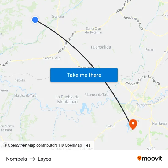 Nombela to Layos map