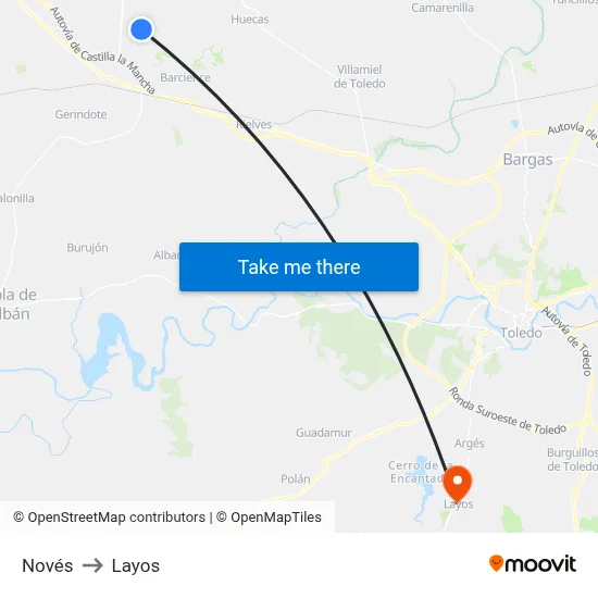 Novés to Layos map