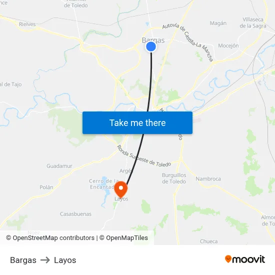 Bargas to Layos map