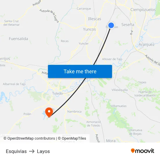 Esquivias to Layos map