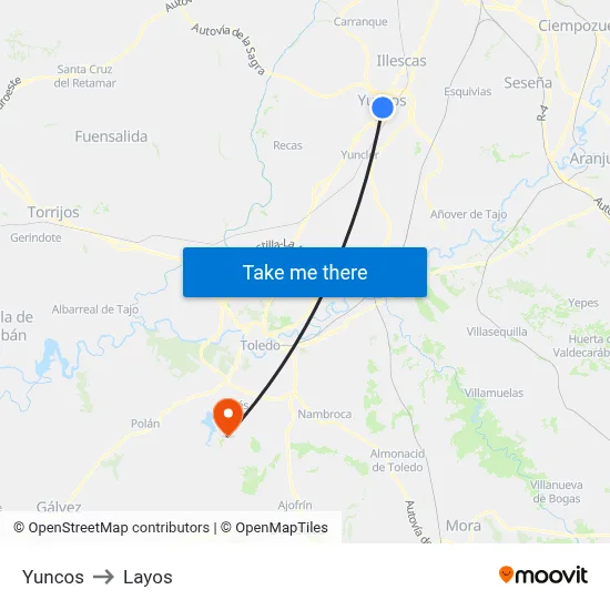 Yuncos to Layos map