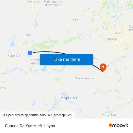 Cuacos De Yuste to Layos map