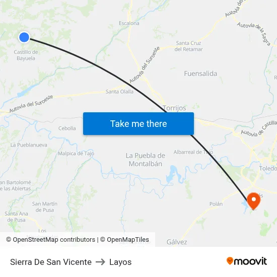 Sierra De San Vicente to Layos map