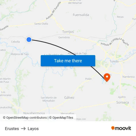 Erustes to Layos map