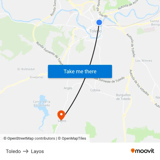 Toledo to Layos map
