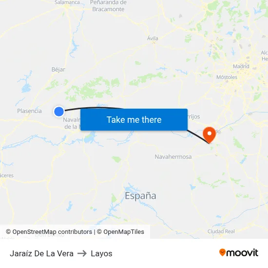 Jaraíz De La Vera to Layos map