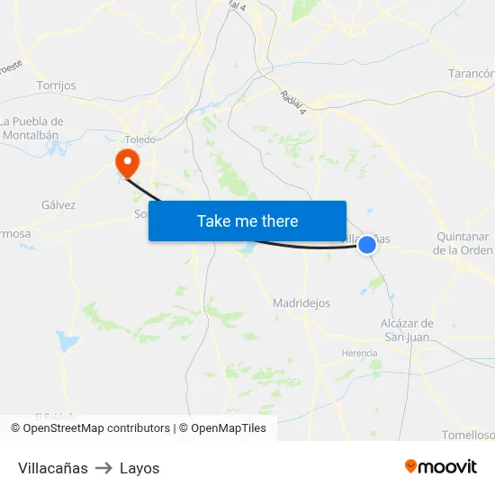 Villacañas to Layos map