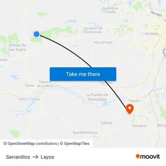 Serranillos to Layos map