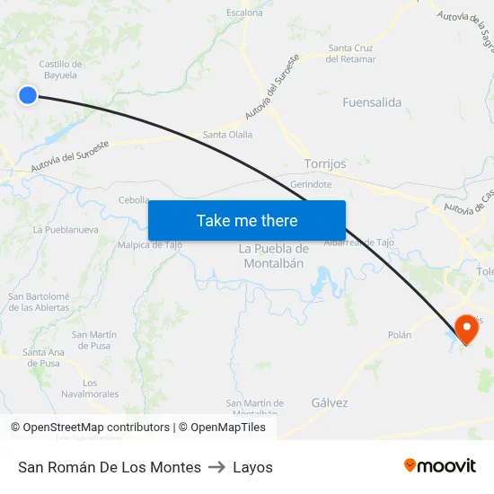 San Román De Los Montes to Layos map