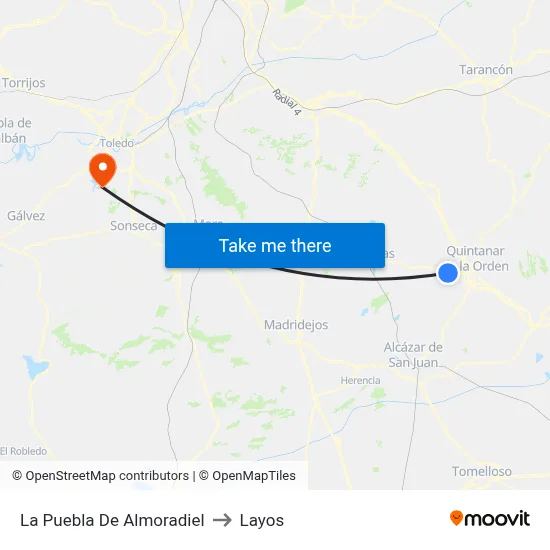 La Puebla De Almoradiel to Layos map
