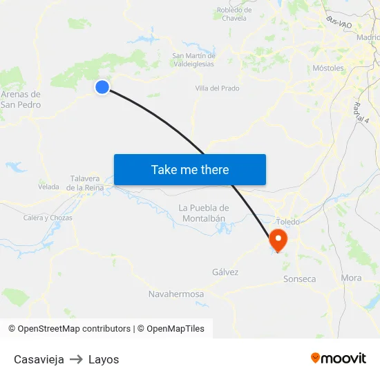 Casavieja to Layos map